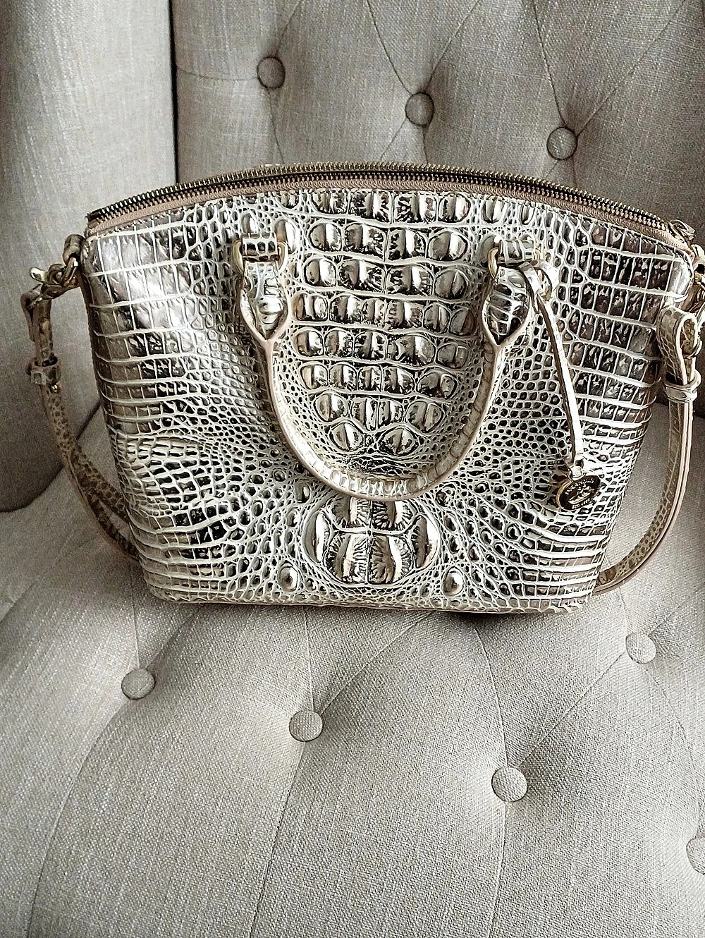 Brahmin Large Duxbury Satchel White & Brown